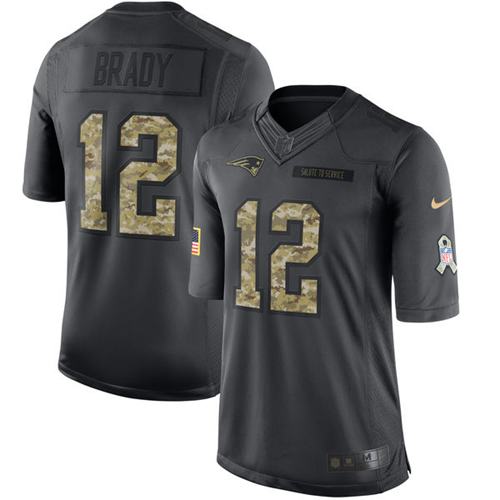 Nike Patriots #12 Tom Brady Black Men's Stitched NFL Limited 2016 Salute To Service Jersey